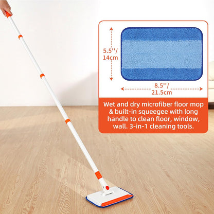 Baseboard Cleaner Tool with Handle, Extendable Long Handle Baseboard Floor Cleaning Tool Duster with Reusable Pads for Floorboard