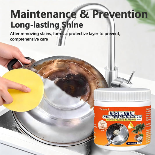 Coconut Oil Strong Stain Remover, Multi-purpose Kitchen Cleaner, Pot Bottom Black Stain Cleaner, Pan Bottom Cleaning Paste,Powerful Kitchenware Cleaner, Oil Stain Remover (399, Grams)