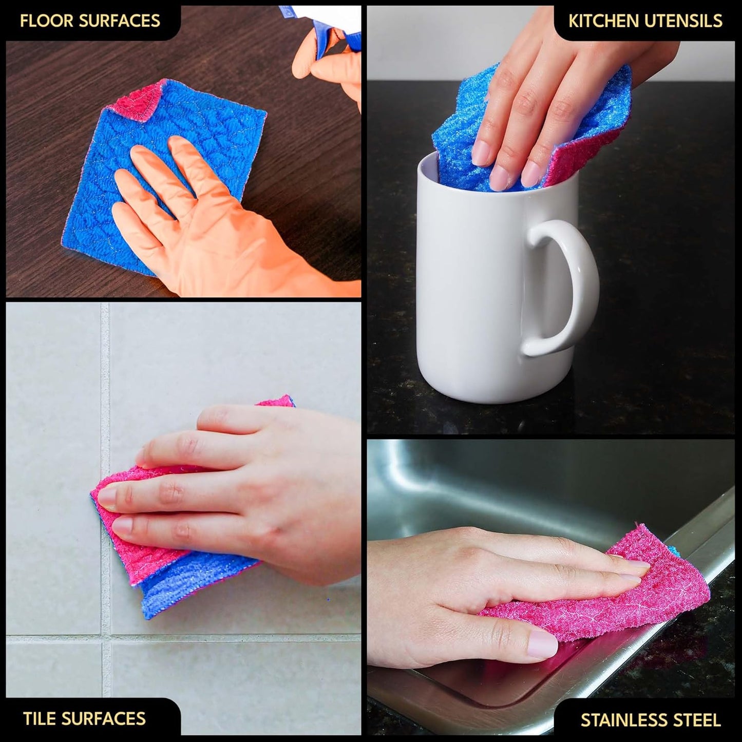 Durable Dish Cloth for Washing Dishes - Reusable Scouring Pad- Sponge Alternative for Non-Scratch Cleaning - for Dishes, Tiles, Floor and Other Surfaces - Pack of 3
