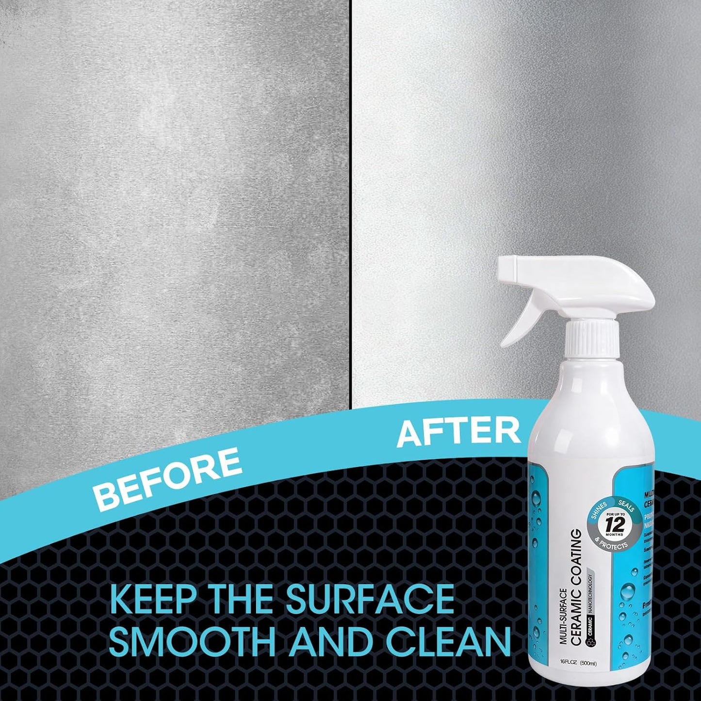 Ceramic Coating Spray for Stainless Steel & Glass - Fingerprint & Water-Spot Repellent, Long-Lasting Surface Protection for Kitchen & Bath (500ml)