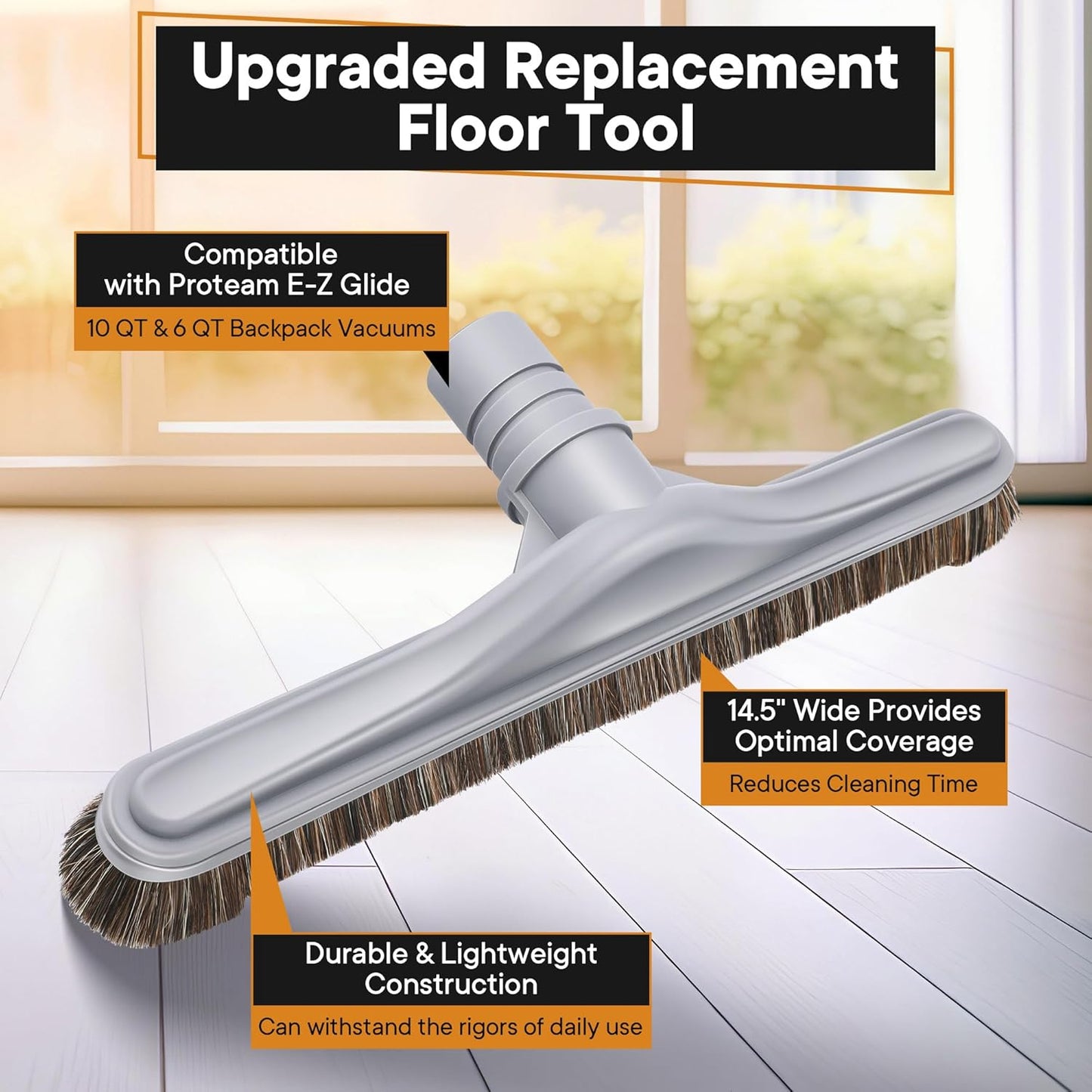 Replacement Floor Tool Compatible with ProTeam 101446 E-Z Glide Backpack Vacuums 10 QT & 6 QT, 14" Hard Floor Tool Compatible with Commercial Cleaners(Brush with Scalloped Edges,Gray)