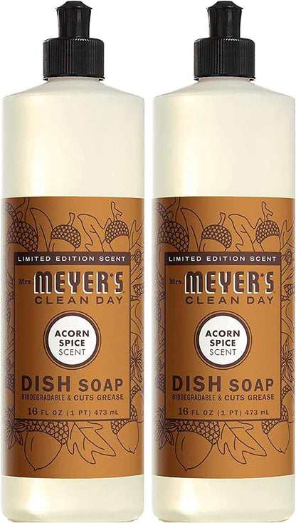 Mrs. MEYER'S CLEAN DAY Liquid Dish Soap 3 Pack Variety, Acorn Spice, Apple Cider, Fall Leaves, 16 OZ Each, 1 CT