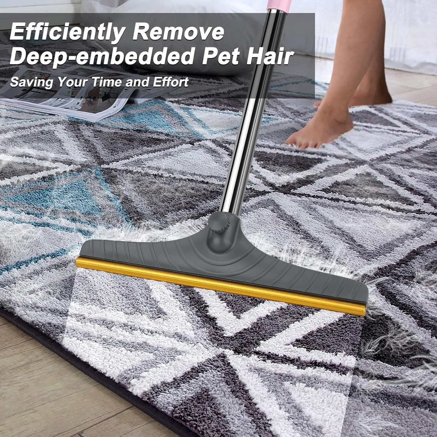 B-Land Carpet Rake for Pet Hair Removal, Reusable Pet Hair Remover with 60” Adjustable Long Handle, Carpet Scraper Dog Cat Hair Remover Tool for Rugs, Mats