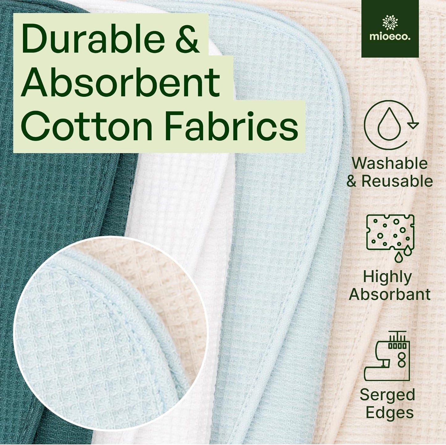 mioeco 20 Pack Reusable Kitchen Paper Towels Washable - Super Absorbent Natural unPaper Towels - Natural Cotton - Reusable, Paperless Kitchen Dish Cloths - 100% Organic