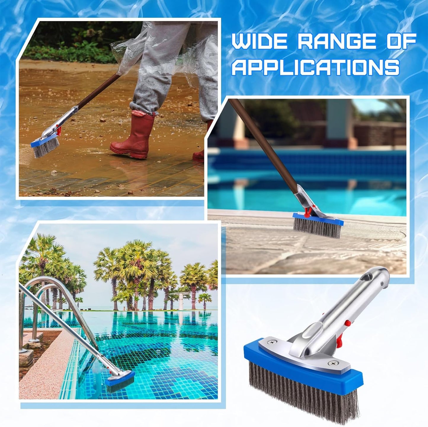 Gejoy 1 Pcs 5" Stainless Steel Brush Pool Brush Head for Inground Pools, Algae Metal Wire Bristles and Aluminum Back Scrubber Heavy Duty Curved Ends for Tiles, Rust Stains Concrete Walls