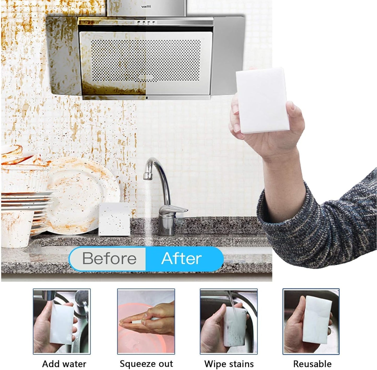 100 Pack Magic Sponges Eraser for Cleaning, Premium Reusable Melamine Sponge Scrubber Foam Cleaning Pads for Kitchen Dishes, Bathtub, Baseboard, Shoes Cleaner, Not Easily Rip