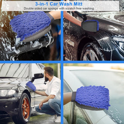 Collapsible Wash Bucket with Microfiber Mitt, 10L (2.6 Gallon) Portable Collapsiblle Buckett with Handle for Car Wash Household Cleaning, Multiuse Collapsibles Water Bucket and Car wash mitt - Grey