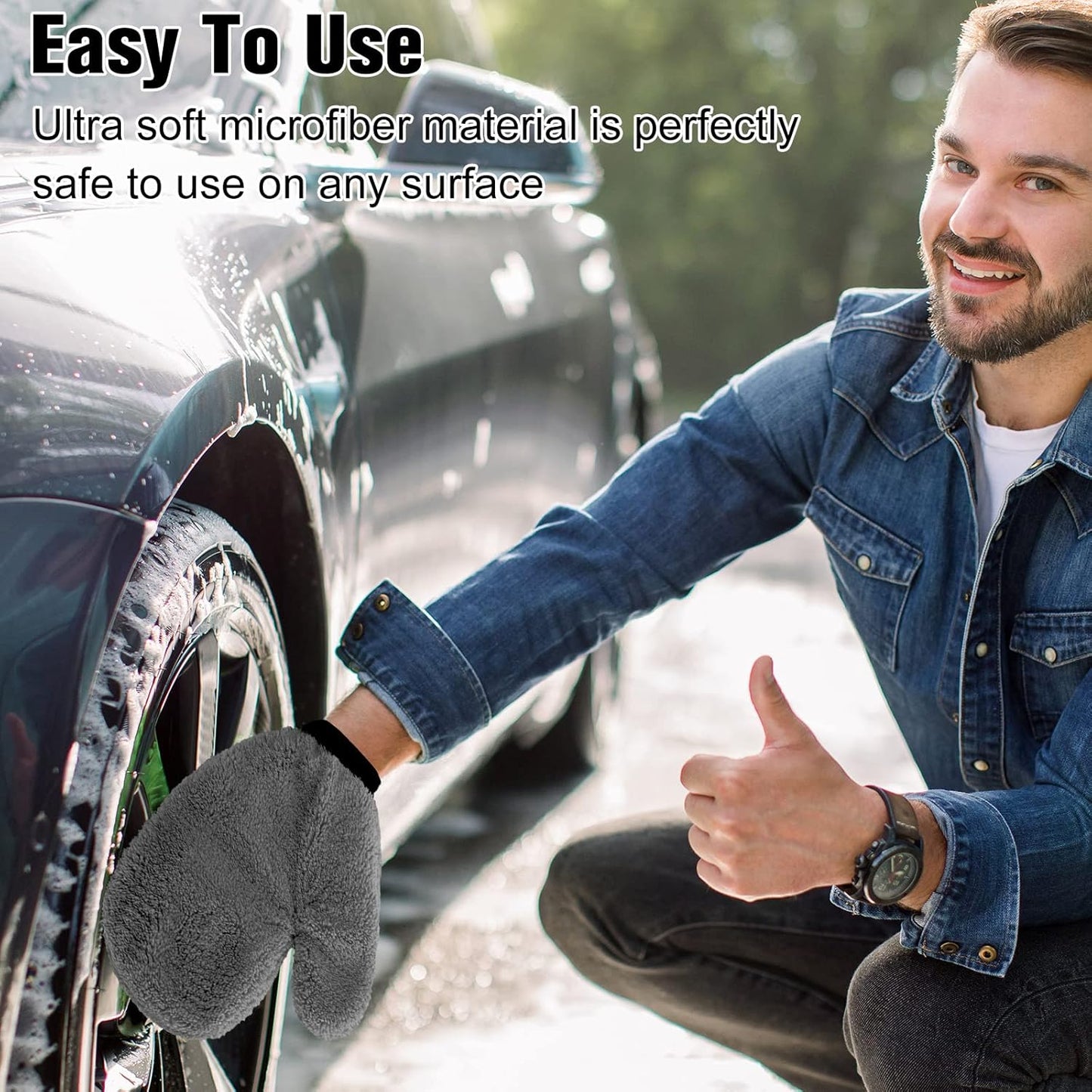 Remerry 6 Pcs Microfiber Mitts with Thumb for Cars Paint Wash Gloves Terry Weave Dusting Mitts