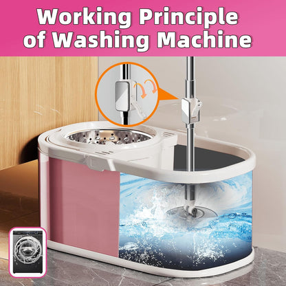 Spin Mop and Bucket with Wringer Set for Home,360° Mop and Bucket with Separate Clean and Dirty Water,Wet Dust Mop for Floor Cleaning with Extra Refills (Silver)
