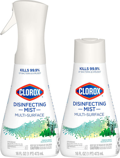 Clorox Disinfecting Mist Refill, Multi-Surface Disinfectant, Household Essentials, Lemongrass Mandarin, 16 Fluid Ounces