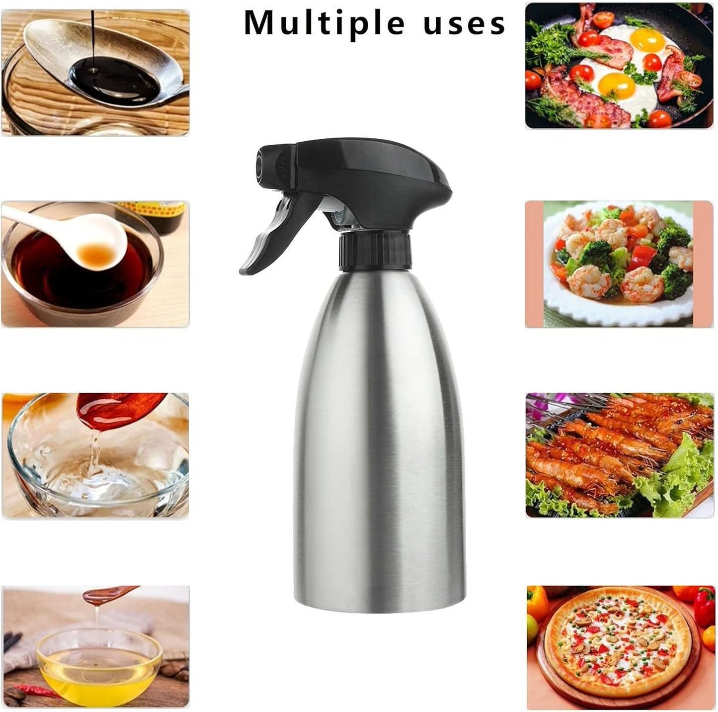 BIGWE Stainless Steel Olive Oil Sprayer Bottle, 17 Oz/500ml Sauce Vinegar Sprayer Dispenser, Water Sprayer Bottle,Kitchenware Tools for Cooking, Frying, BBQ and Grilling