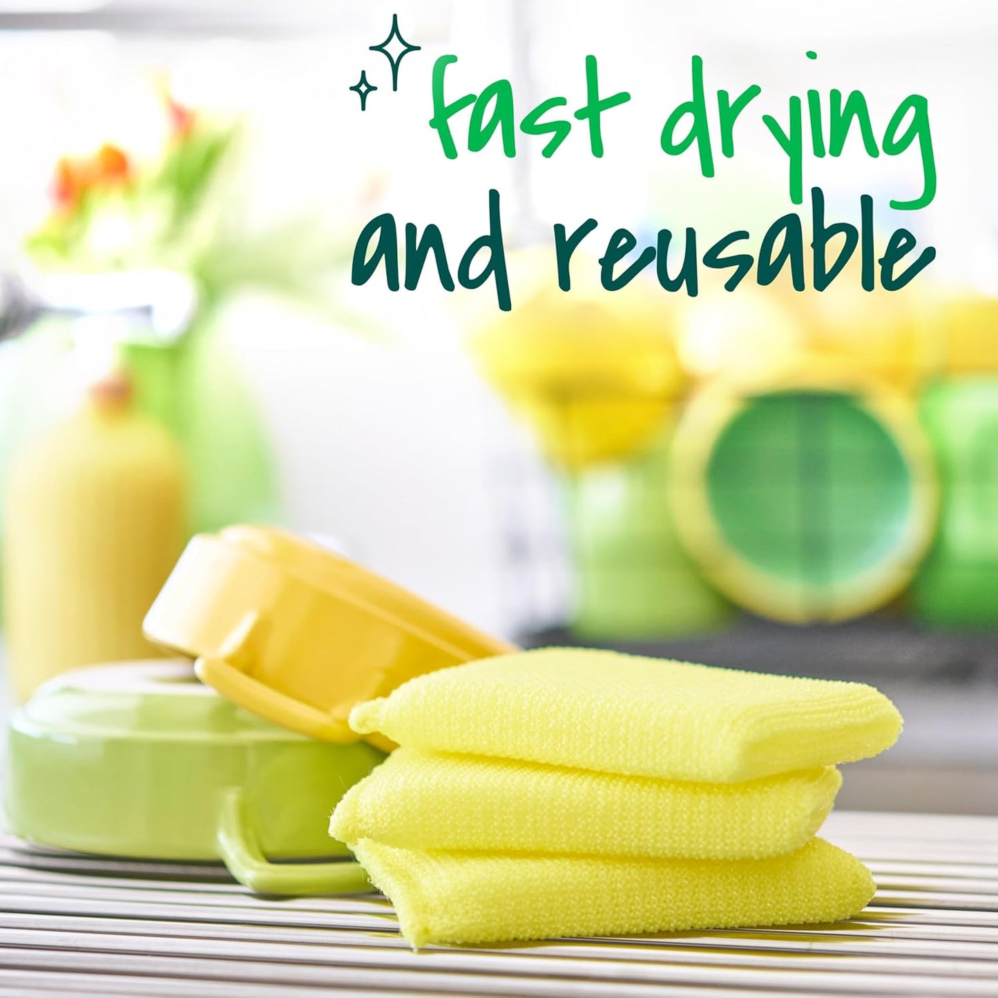 Scotch-Brite Dobie Non-Scratch All-Purpose Scrub Pads, 12 Total Pads (6 Packs of 2), Reusable Scouring Sponges for Kitchen & Bathroom, Safe on Non-Stick Cookware, Yellow