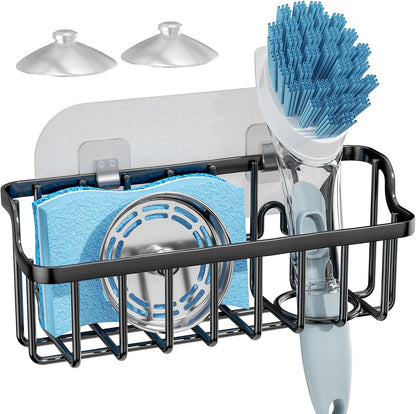 Consumest Sponge Holder Sink Caddy - Ladder Shaped Sponge Holder for Kitchen Sink with 2 Installation Ways (Suction Cups & Adhesive Hook), Rustproof Stainless Steel Kitchen Organizer, Silver