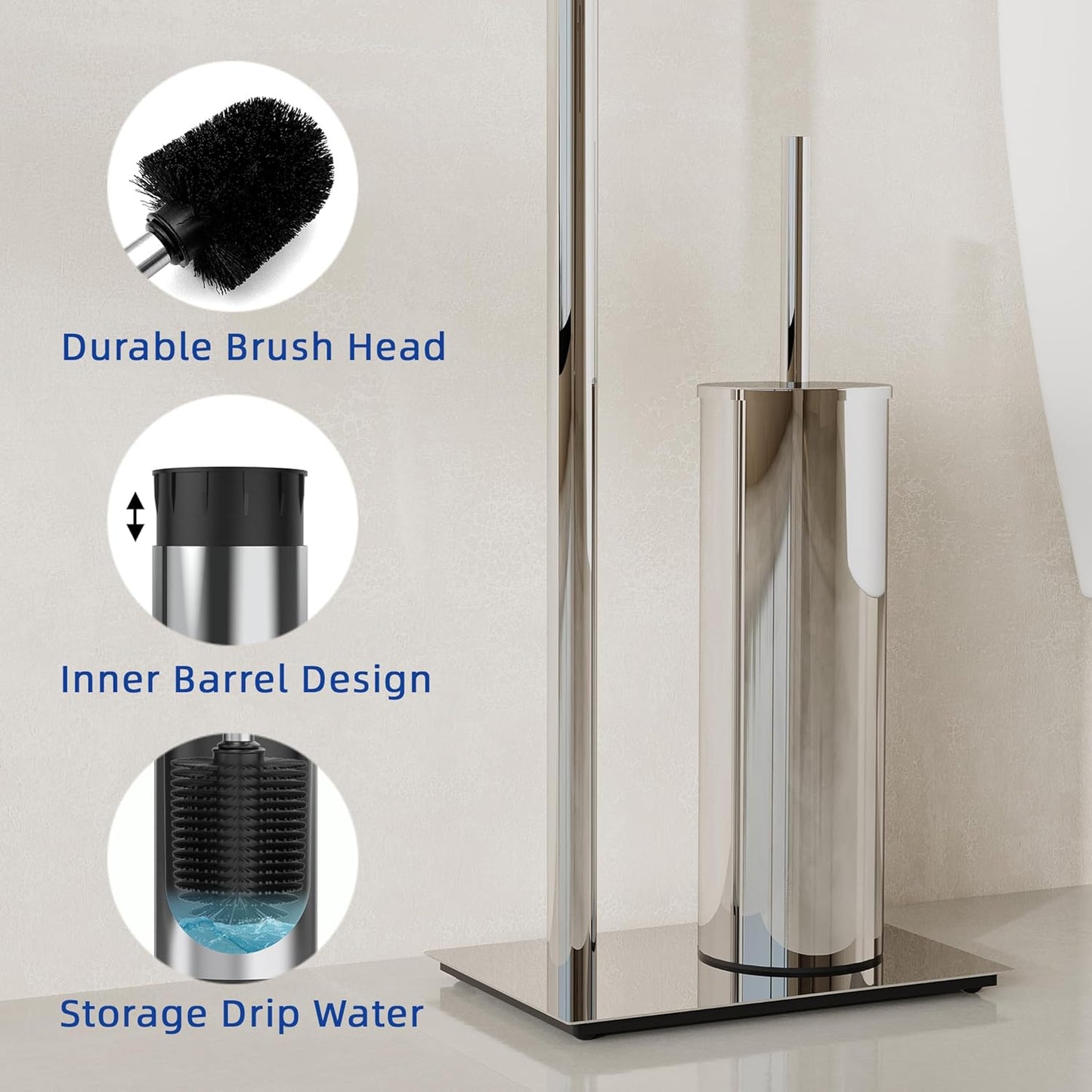 RUACQ Toilet Paper Holder Stand with Toilet Brush and Holder Set, 304 Stainless Steel Bathroom Toilet Tissue Paper Roll Holder Free Standing, Weighted Base, Heavy Duty (Matte Black)