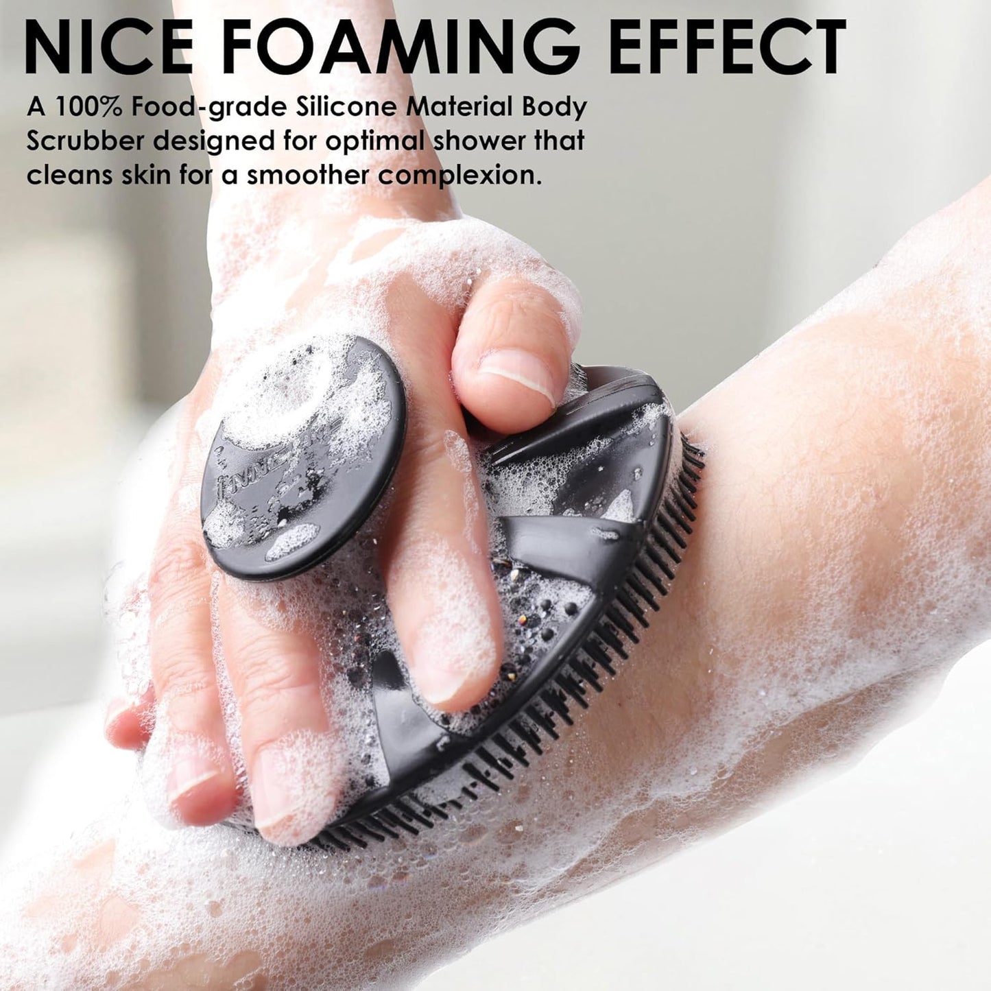 INNERNEED Food-Grade Soft Silicone Body Scrubber Shower Brush Handheld Cleansing Skin Brush, Gentle Exfoliating and Lather Well (Black)