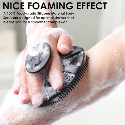 INNERNEED Food-Grade Soft Silicone Body Scrubber Shower Brush Handheld Cleansing Skin Brush, Gentle Exfoliating and Lather Well (Black)