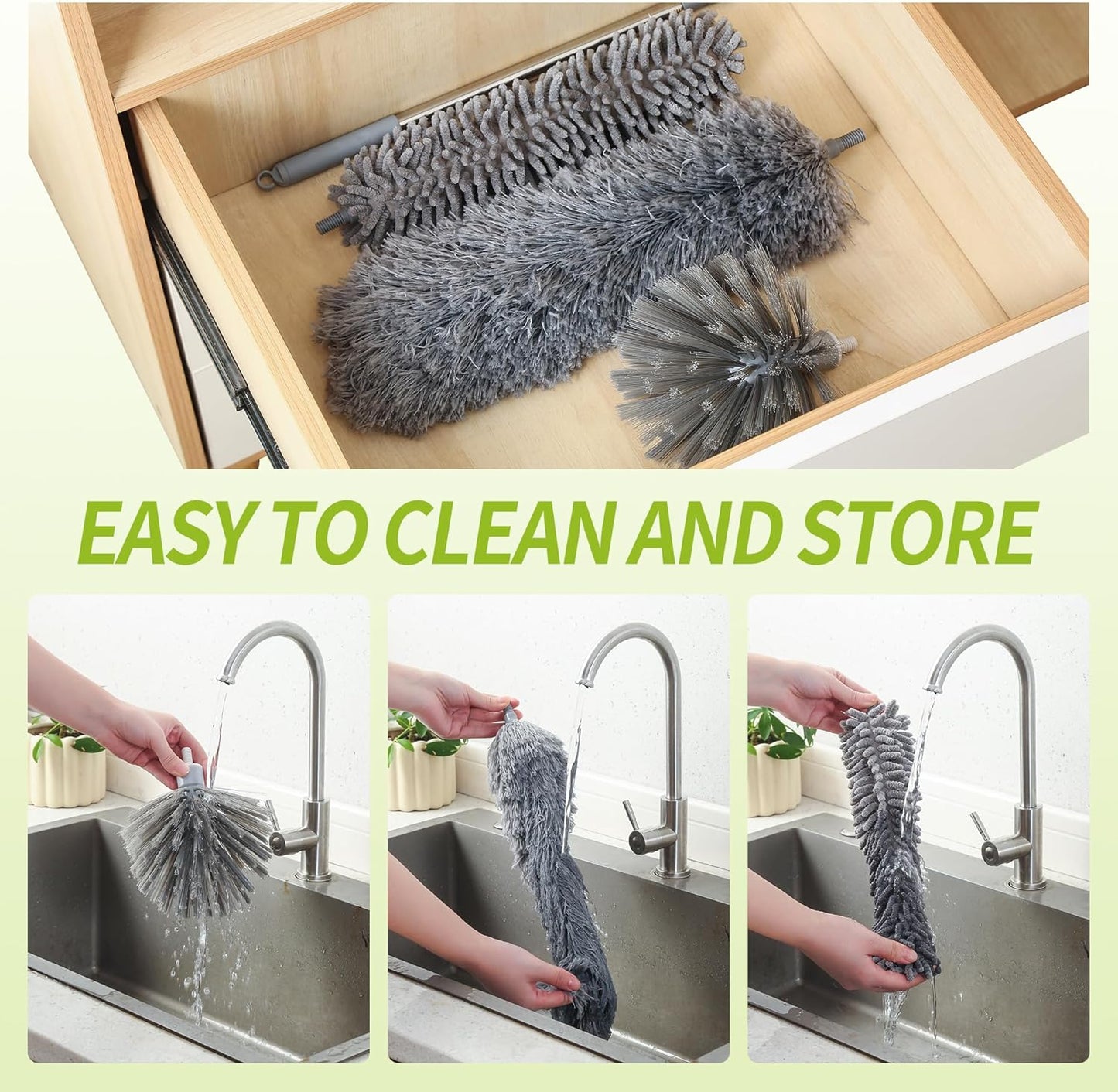 IVYROLL Cobweb Duster with Extension Pole, Spider Web Brush & Ceiling Cleaning Kit, 100" Microfiber Feather Duster Cleaner with Washable Head for Ceiling Fan, Furniture, Home