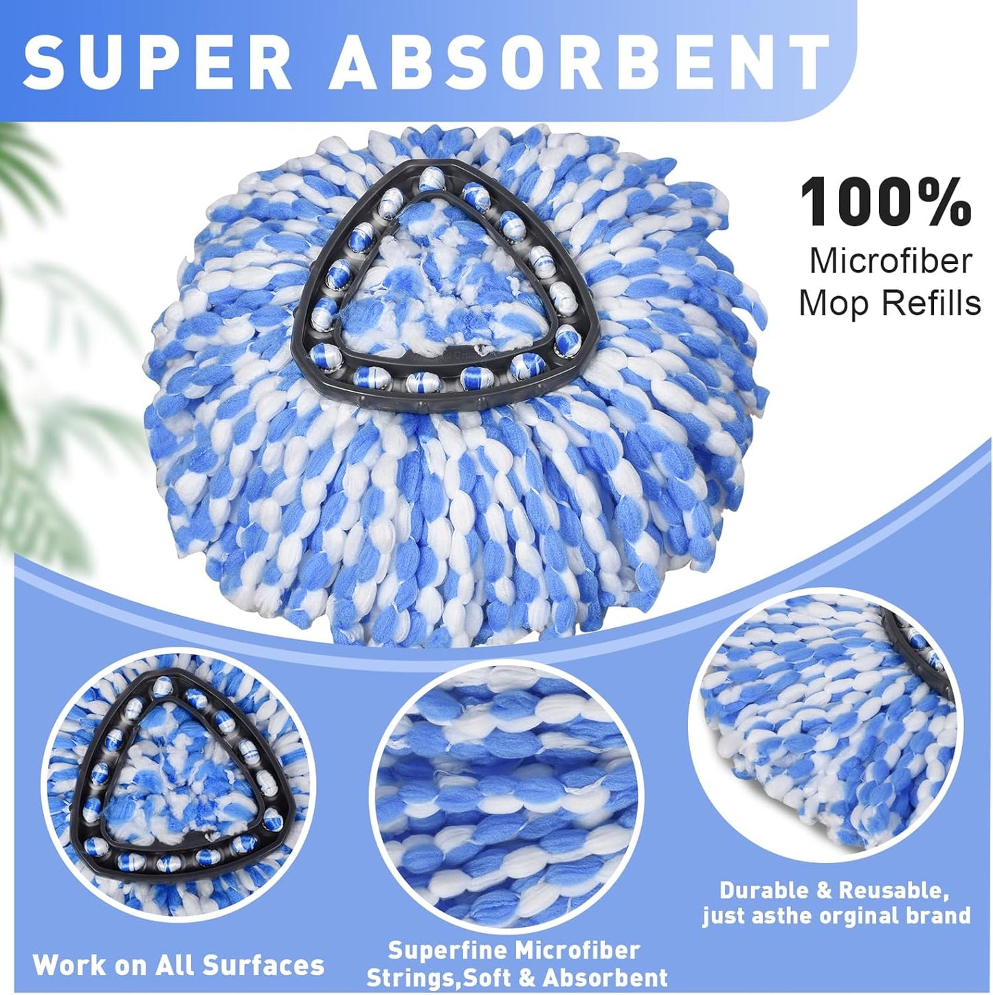 4 Pack Spin Mop Replacement Heads, Microfiber Mop Refills Compatible with Ocedar Mop Heads Replacements 2 Tank System, Replace Head Safe for Cleaning All Hard-surfaced Floors
