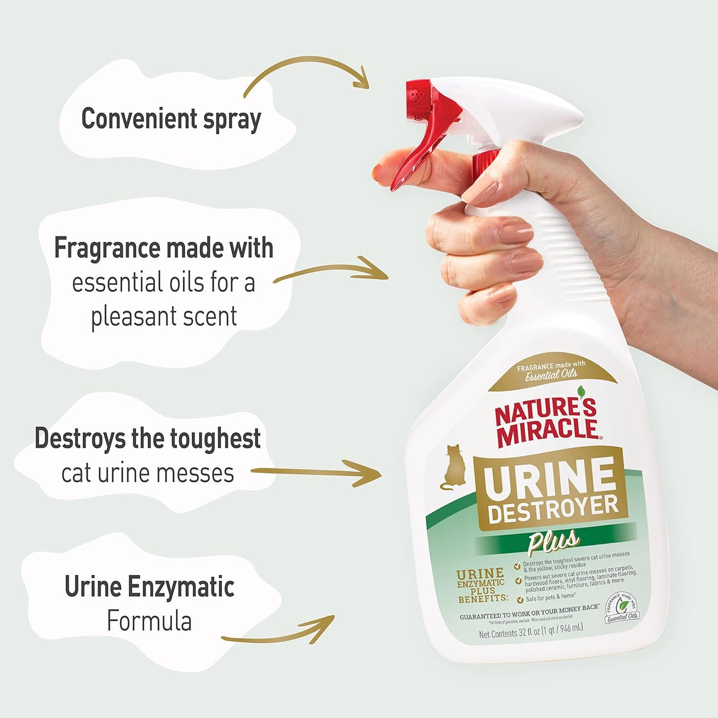 Nature’s Miracle Urine Destroyer Plus for Cats, Enzymatic Formula Tough on Strong Cat Urine And The Yellow Sticky Residue, 1 Gal