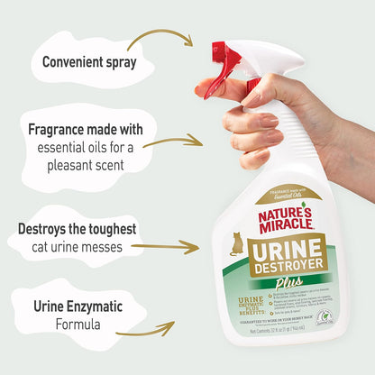 Nature’s Miracle Urine Destroyer Plus for Cats, Enzymatic Formula Tough on Strong Cat Urine And The Yellow Sticky Residue, 1 Gal