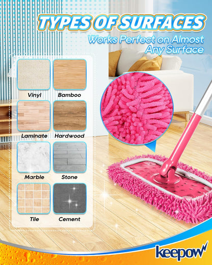 KEEPOW Reusable Microfiber Mop Pads Compatible with Swiffer Sweeper, Dry Sweeping Cloths, Washable Wet Mopping Cloth Refills for Hardwood Floor Cleaning, 6 Pack