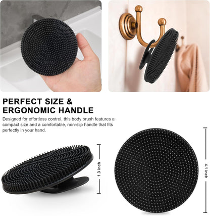 INNERNEED Food-Grade Soft Silicone Body Scrubber Shower Brush Handheld Cleansing Skin Brush, Gentle Exfoliating and Lather Well (Black)