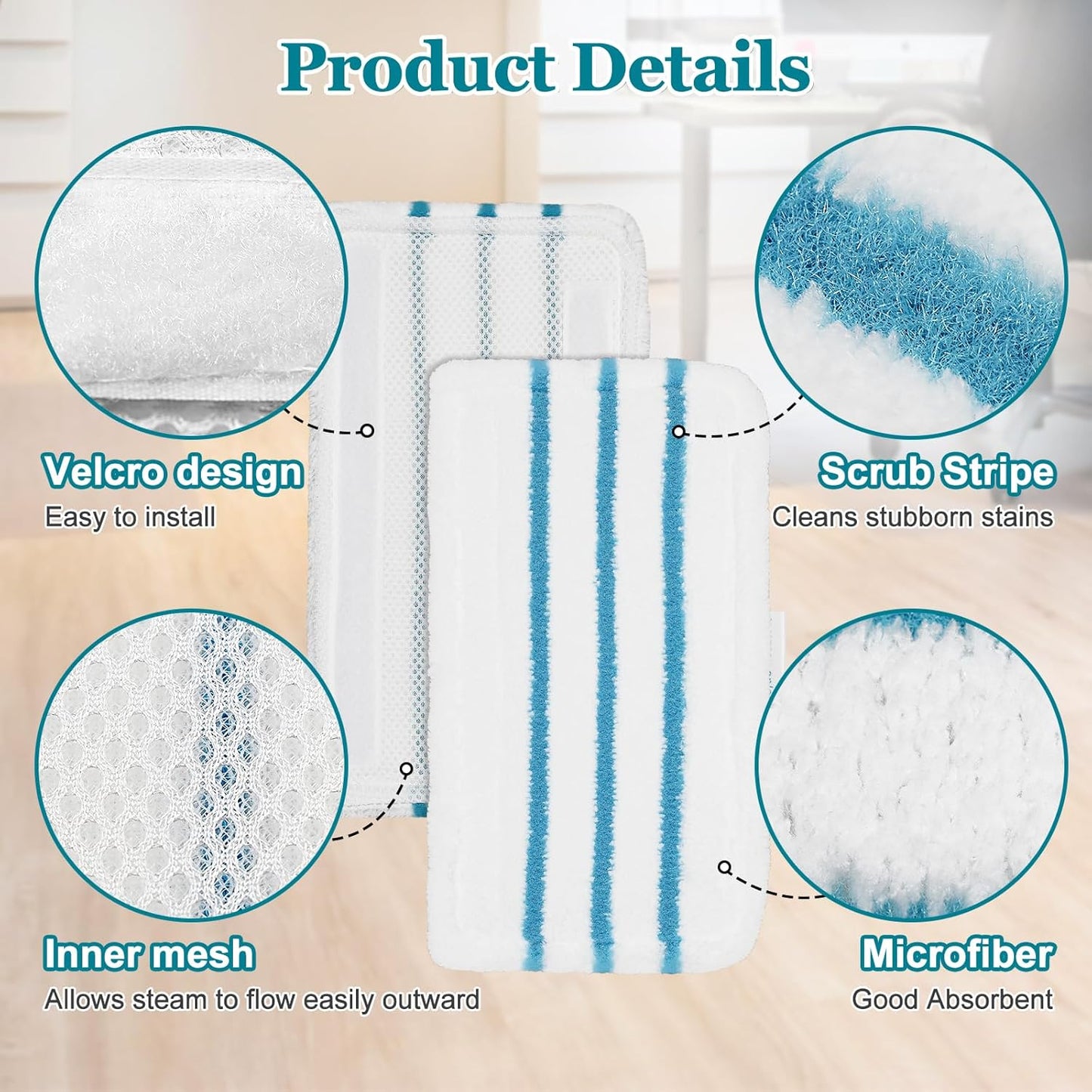 4Pack Steam Mop Pads Replacement for Black+Decker Steam Mop SM1600, SM1610, SM1620, HSM13E1, HSMC1300FX, HSMC1321, HSMC1361SG Cleaner Black and Decker Steam Mop Replacement Pads