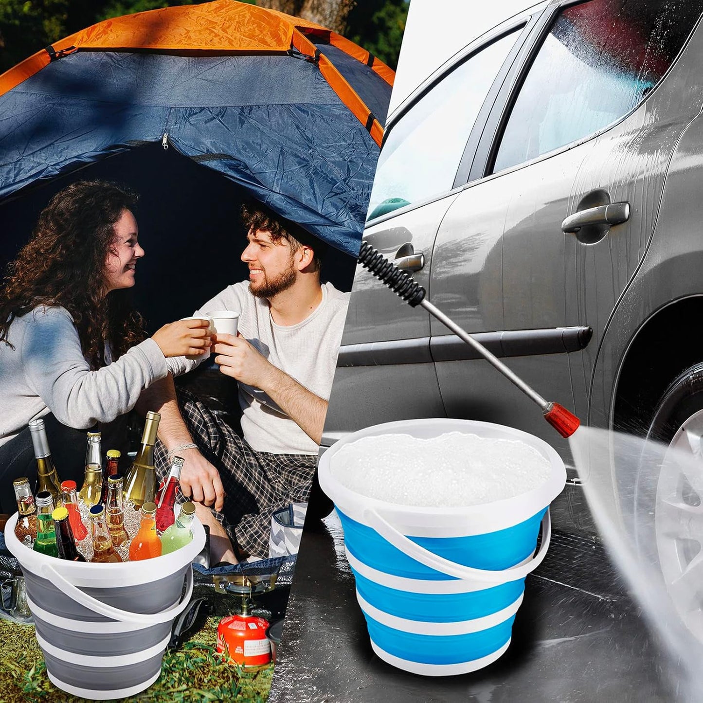 2 Pack Collapsible Buckets 10L 2.6 Gallon Cleaning Bucket Mop Bucket Folding Foldable Portable Small Plastic Water Supplies for Outdoor Garden Camping Fishing Car Wash Space Saving