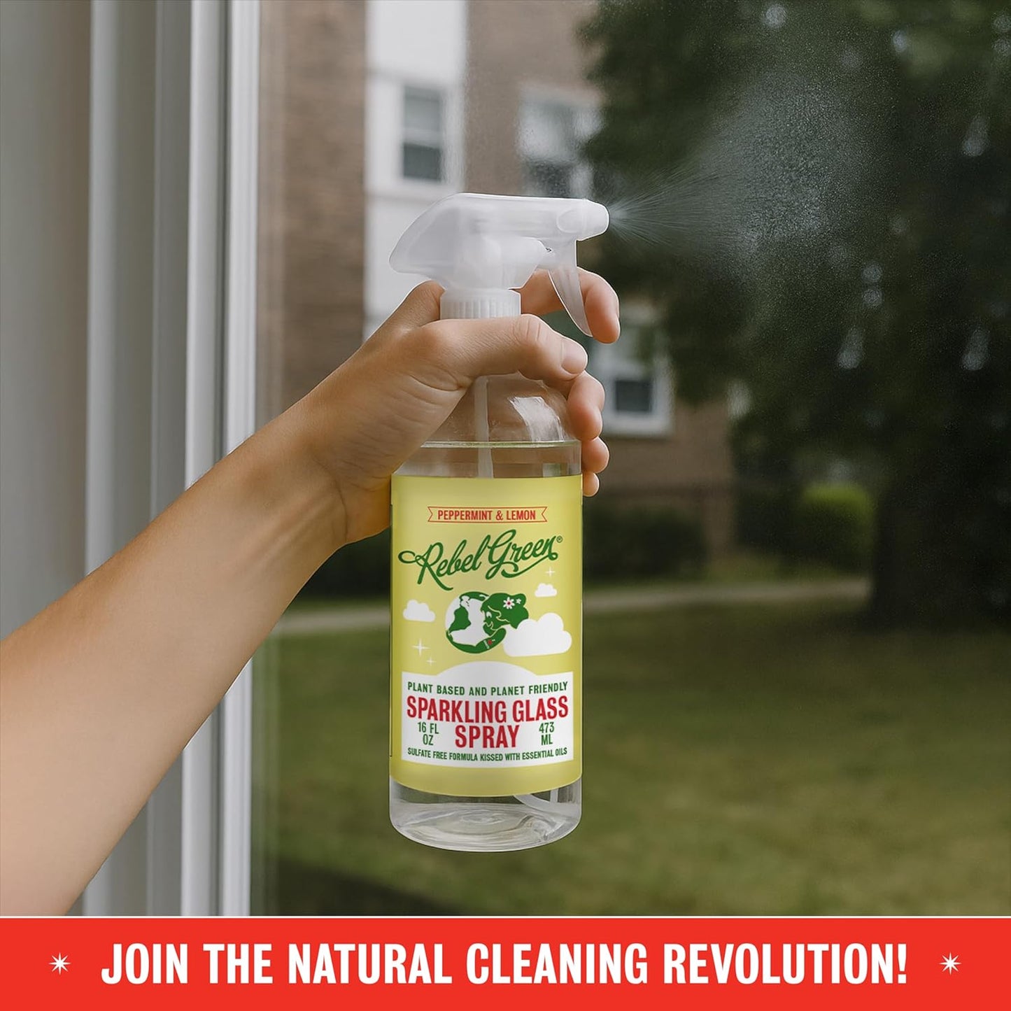 Rebel Green Sparkling Glass Spray - Streak-Free Natural Glass Cleaner for Windows, Mirrors, and Surfaces - Lavender & Grapefruit Scent - 16 oz - 2 Pack