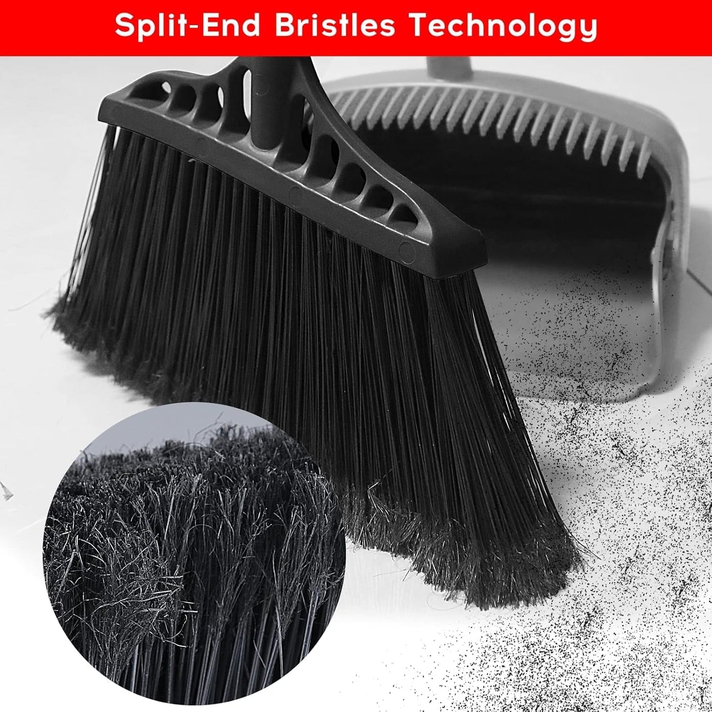 Tiumso 3-Pack Heavy Duty Broom, Commercial Broom with 55" Long Handle Outdoor Indoor, Industrial Brooms for Sweeping Garage Concrete Courtyard Patio Home Kitchen Office - All Black