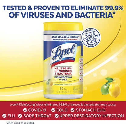 Lysol Disinfectant Wipes, Multi-Surface Cleaning Wipes, For Disinfecting and Cleaning, Lemon and Lime Blossom, (1 Pallet of 75 Packs, 450 Count Total)