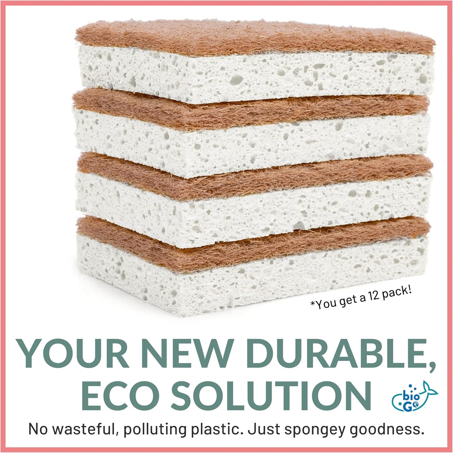 bioGo 12 Pack Natural Biodegradable Kitchen Sponges - Eco-Friendly, Compostable, Cellulose Dish - Compostable - Biodegradable - Cellulose Sponge