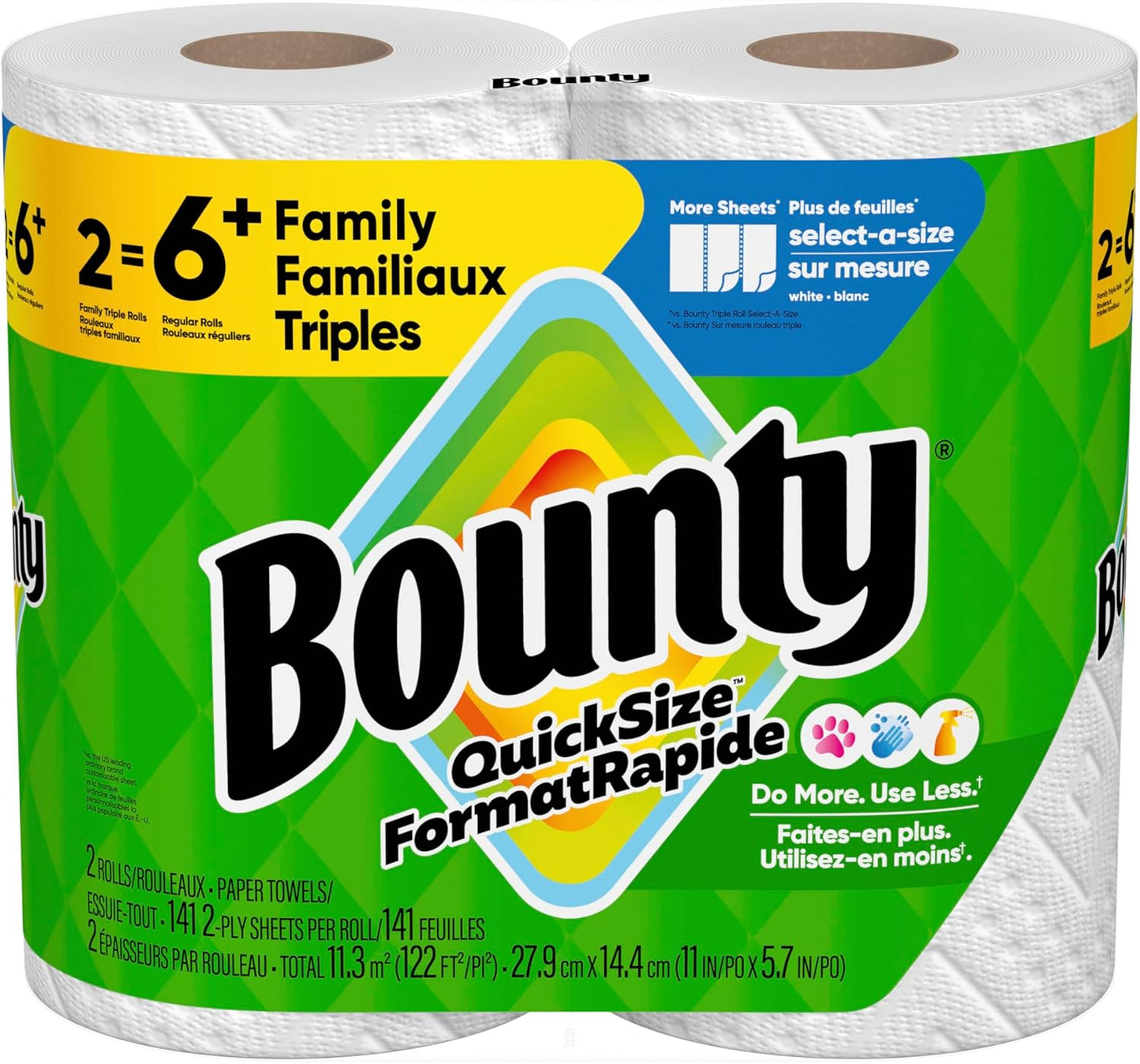 Bounty Quick Size Paper Towels, White, 8 Family Rolls
