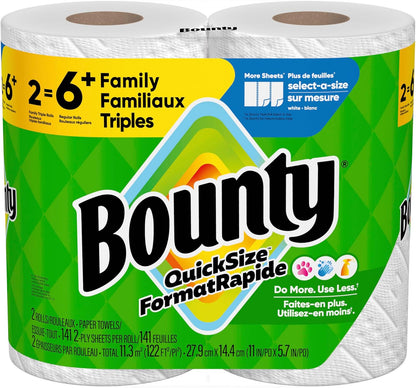 Bounty Quick Size Paper Towels, White, 8 Family Rolls
