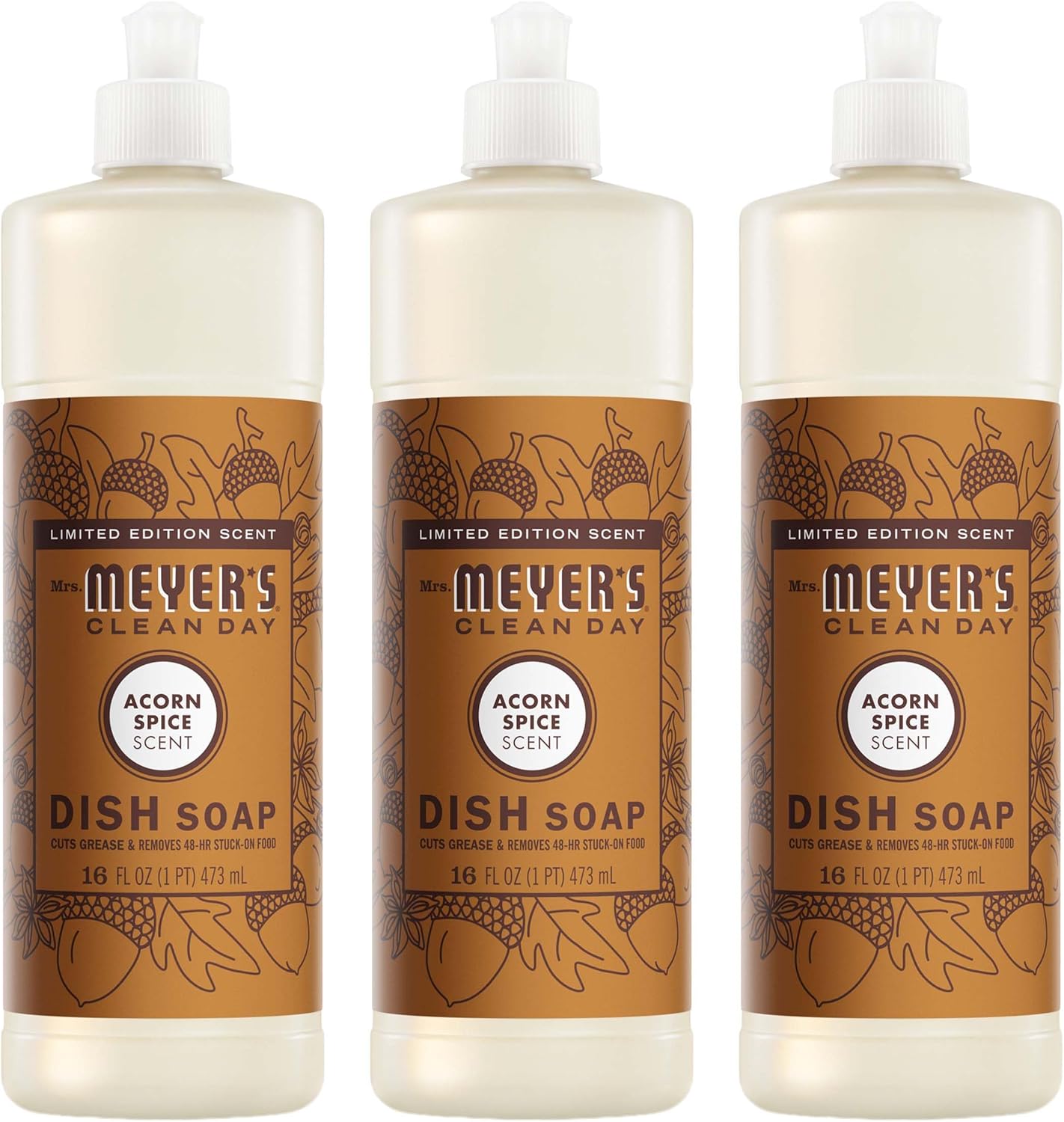 Mrs. MEYER'S CLEAN DAY Liquid Dish Soap 3 Pack Variety, Acorn Spice, Apple Cider, Fall Leaves, 16 OZ Each, 1 CT
