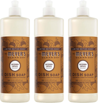 Mrs. MEYER'S CLEAN DAY Liquid Dish Soap 3 Pack Variety, Acorn Spice, Apple Cider, Fall Leaves, 16 OZ Each, 1 CT