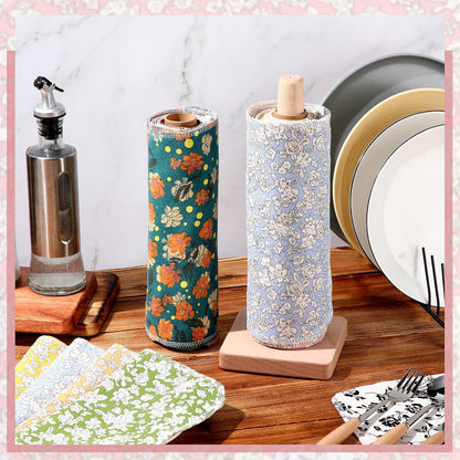 Redbaker 50 Pcs Reusable Paper Towels Paperless Reusable Cotton Cloths Toilet Absorbent Washable Paper Towels with Roll Kitchen Dishcloth for Kitchen Paperless Dishcloths(Stripe)