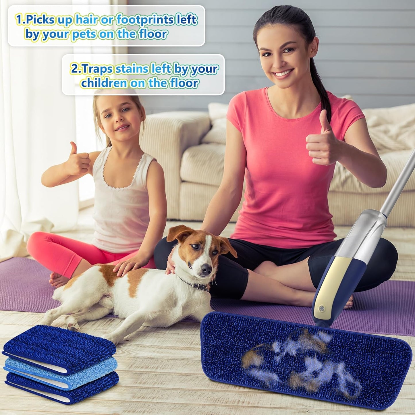 Spray Wet Mops for Hardwood Floor Cleaning: MEXERRIS Floor Mop with 5 Washable Pads for Swiffer Powermop & 2 Refillable Bottles - Home Commercial Dust Dry Mops for Wood Laminate Vinyl Tiles Ceramic