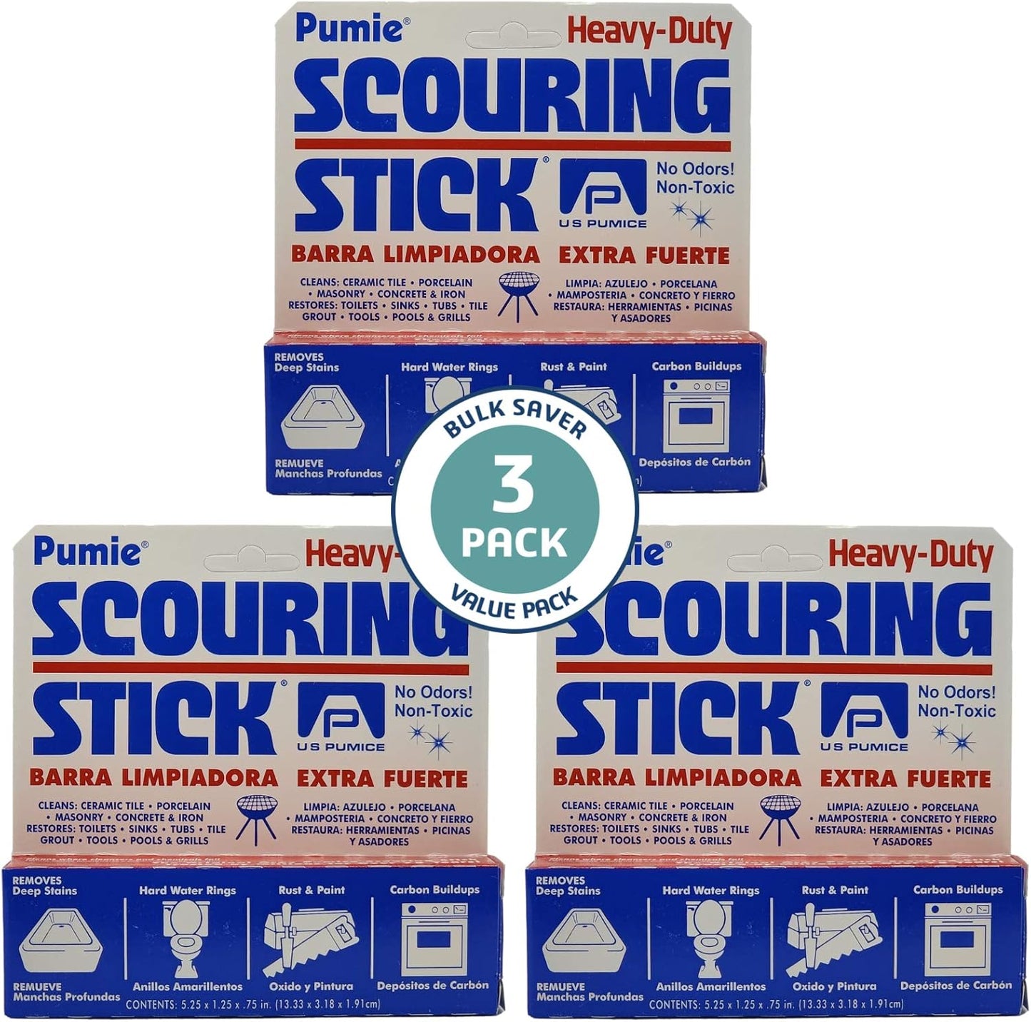 PUMIE Scouring Stick 2 Pack, Toilet Bowl Ring Remover, Heavy Duty Extra Strong Pumice Cleaning Bar, Pumice Stone for Cleaning Toilet Rings, Bathroom & Kitchen Stains by USPumice
