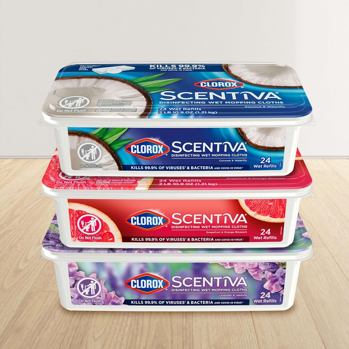 Clorox Scentiva Disinfecting Mopping Cloths, Lavender and Jasmine, 12 Wet Refills (Pack May Vary)