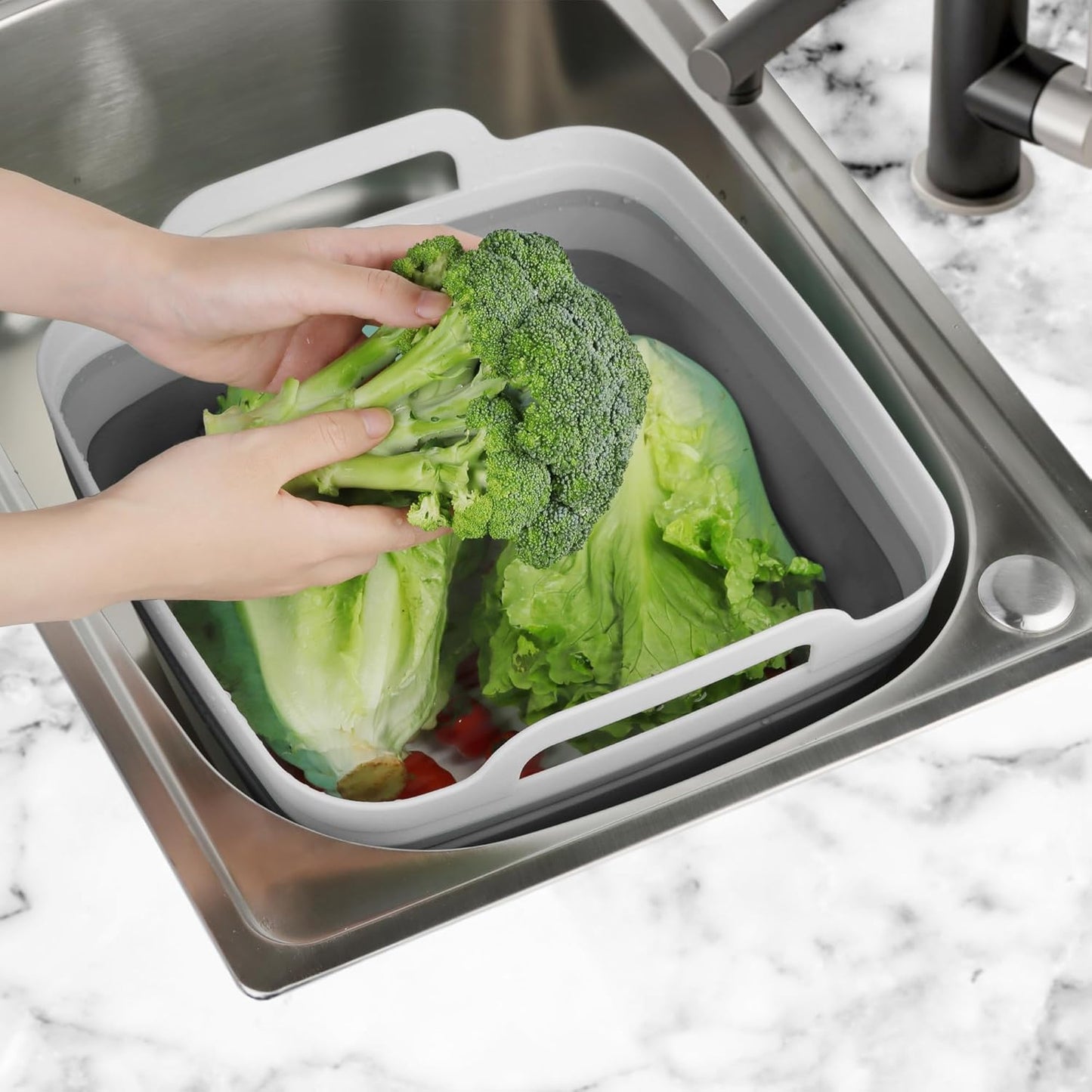 2 Pack Dishpan for Washing Dishes, 2.4Gal/9L Wash Basin with Draining Plug Carry Handles, Collapsible Bucket for Cleaning, Portable Sink, Foldable Plastic Tub