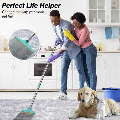 Carpet Rake for Pet Hair Removal - Reusable Pet Hair Remover, 60” Adjustable Long Handle Cat Dog Carpet Rake Scraper with Patented Design, Dog Hair Rake Brush for Rugs, Mats