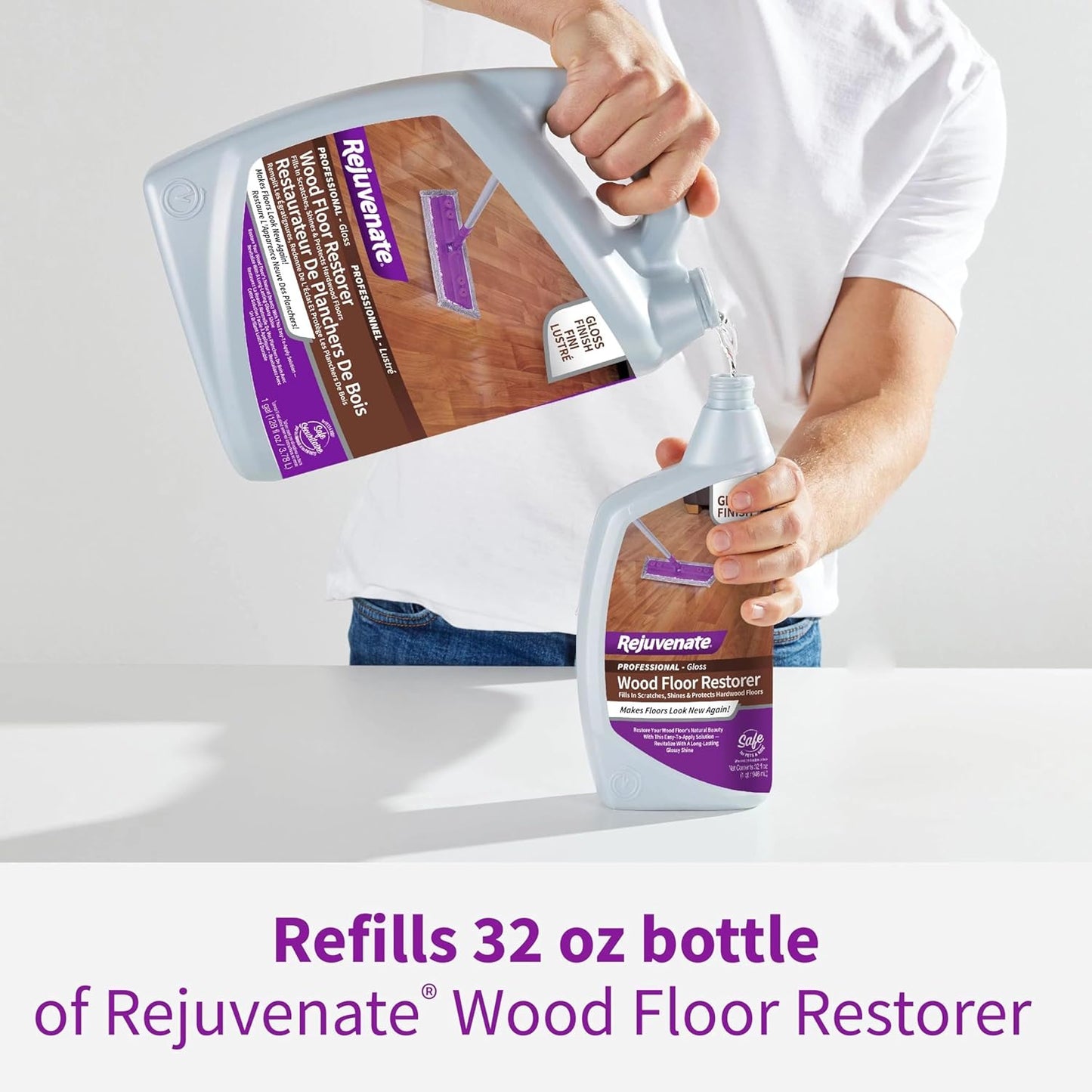 Rejuvenate Professional Wood Floor Restorer Fills Scratches, Shines And Protects Wood Flooring For A High Gloss Shine, 32 Ounces