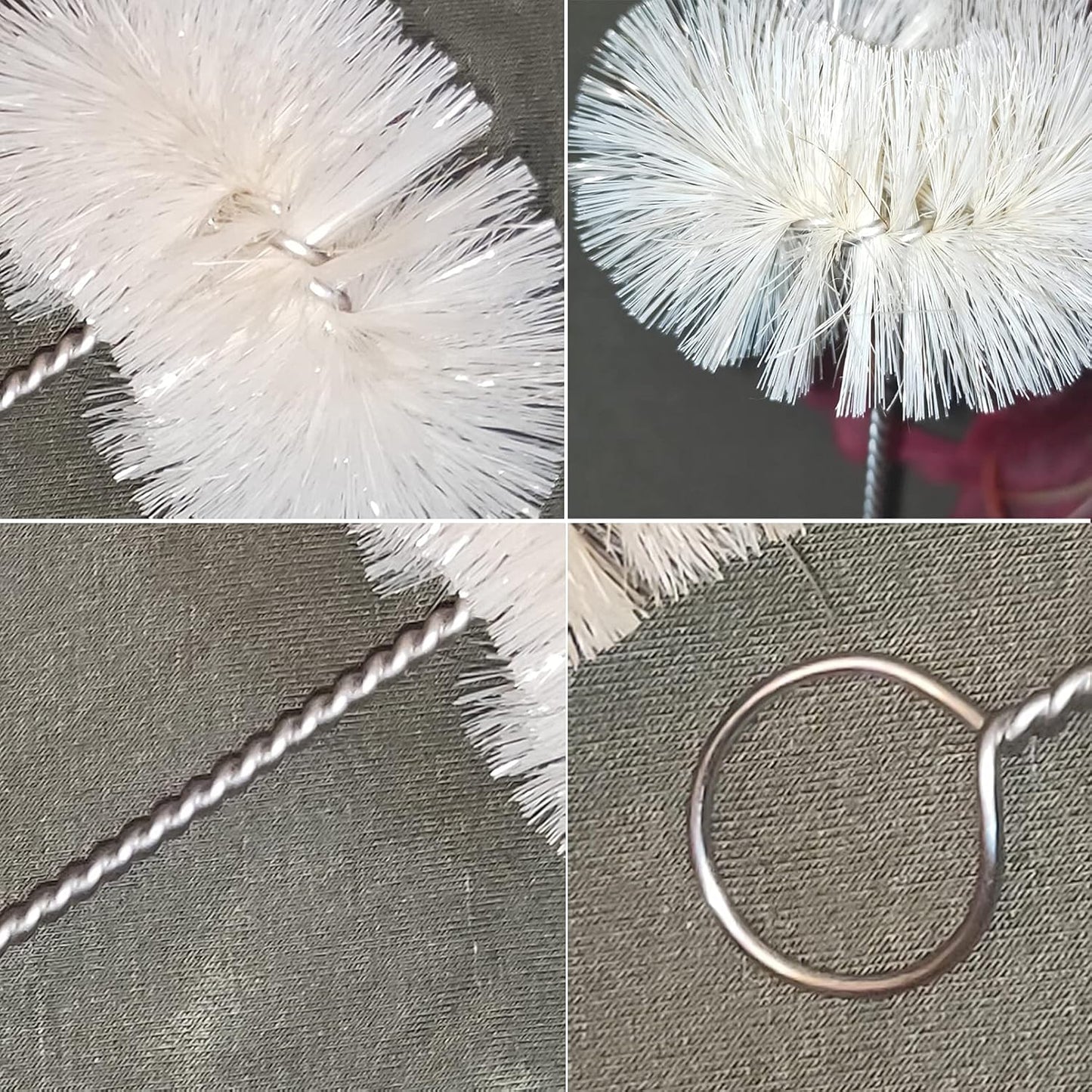 NewFerU Stainless Steel Soda Bottle Cleaning Brush Set in Natural Boar Bristle Wool Tip Long Handle, Flexible Bendable Thick Wire Cleaner for Narrow Neck Water Baby Bottles Straw Pipe Tube Flask (3)