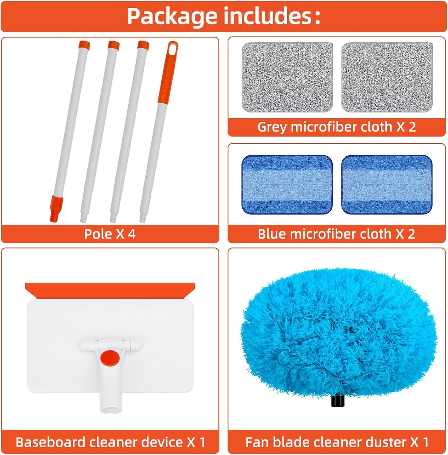 Baseboard Cleaner Tool with Handle, Extendable Long Handle Baseboard Floor Cleaning Tool Duster with Reusable Pads for Floorboard