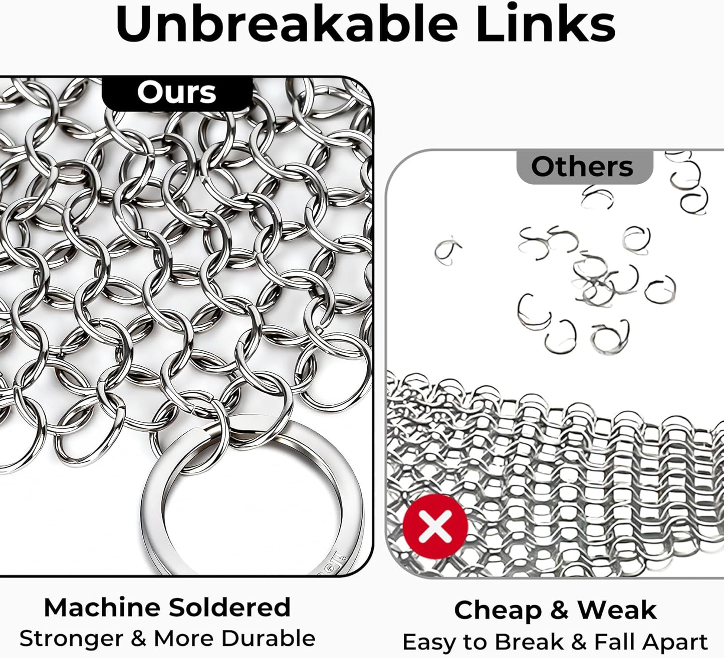 Amagabeli Cast Iron Cleaner 8"x6" Premium Stainless Steel Chainmail Scrubber Cast Iron Skillet Cleaner for Pan Pot Wok Griddles BBQ Grills Cast Iron Cleaning