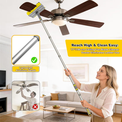 JEHONN 77” Ceiling Fan Cleaner Duster with Extra Bendable Chenille Dust Cleaning Tool, Detachable Washable Mop for Baseboard, Blinds, Walls, Floors & Car Interiors (Yellow)