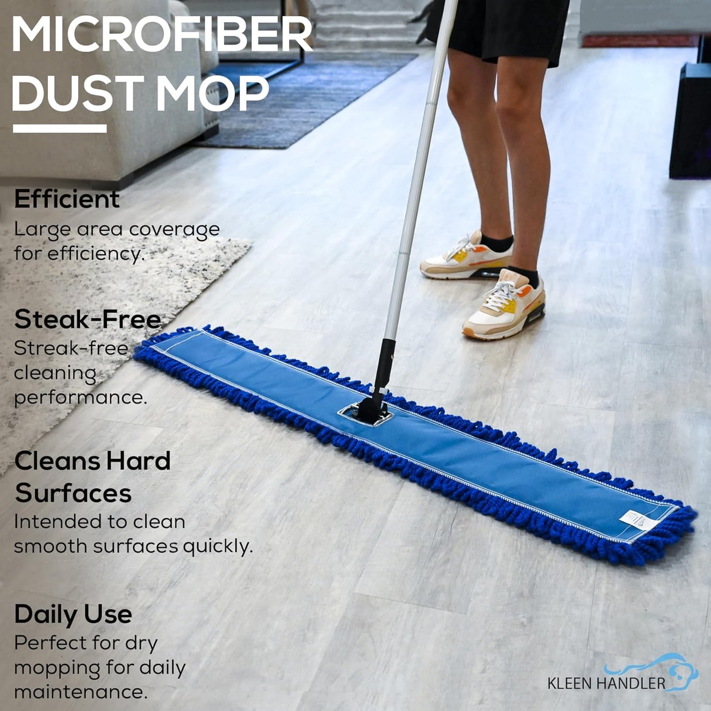 Kleen Handler 24 inch Microfiber Dust Mop | Medium Washable Commercial Mop Head Replacement, Pack of 3