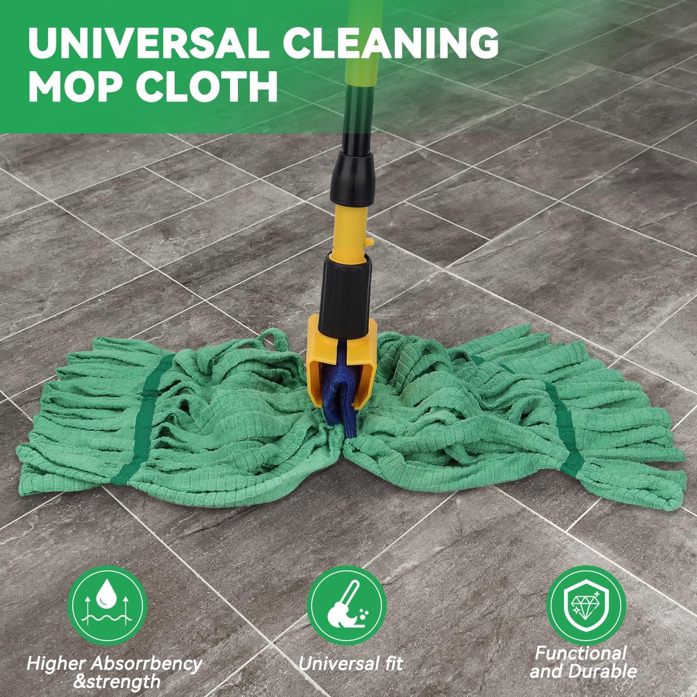 Heavy Duty Commercial Mop Head Replacement Microfiber Tube Mop Heads for Floor Cleaning: 3 Packs Looped End Wet Mop Head Refill for Home Commercial Industrial Use (Yellow)