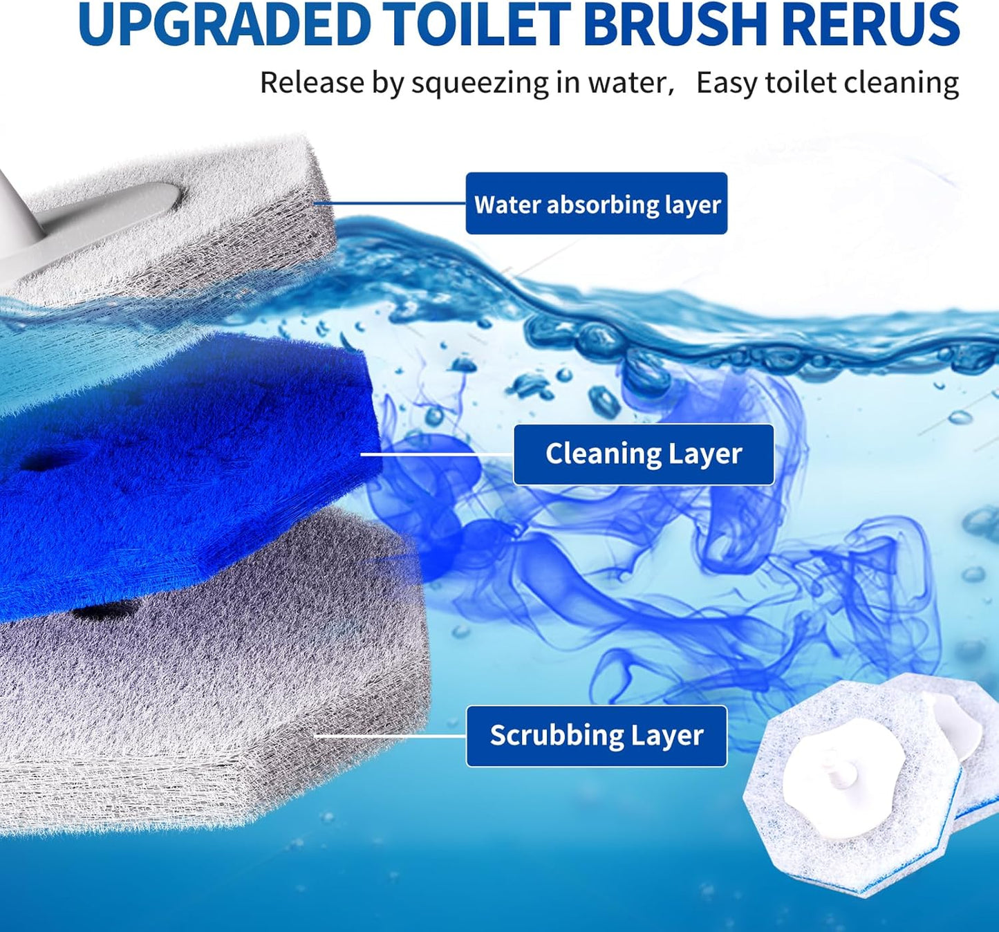 30 Count Disposable Toilet Brush Heads, Toilet Bowl Wand Refills for Clorox Toilet Cleaning, toilet scrubber refill，disposable toilet brush headrefills，Toilet Cleaning Sponges Heads for Bathtub, Floor